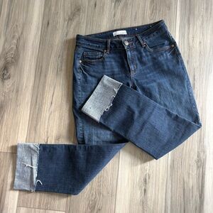 Madewell High-Rise Raw Hem Straight Jeans - Dark Blue